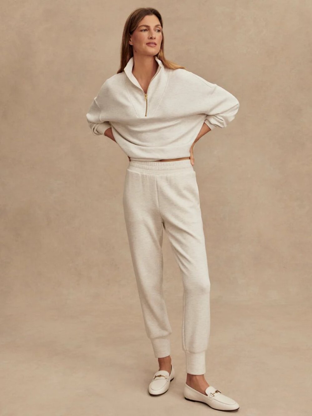 Varley Slim Cuff Pant 27.5" DoubleSoft Ivory Marl – Size M